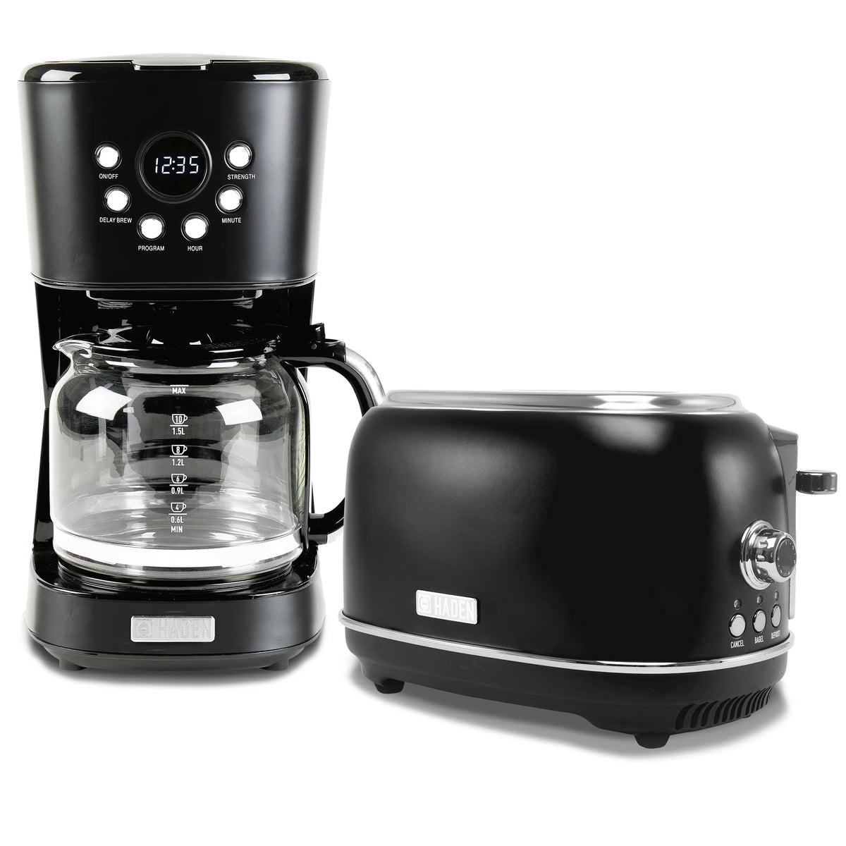 Haden 12 Cup Coffee Maker with 2 Slice Stainless Steel Bread Toaster, White