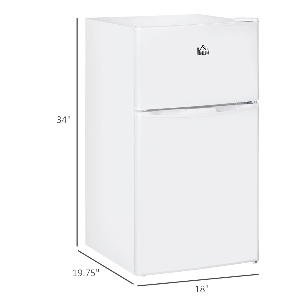 Harper & Bright Designs Double Door Mini Fridge with Freezer, 3.2 Cu.Ft Compact Refrigerator with Adjustable Shelf, Adjustable Thermostat and Reversible Door for Bedroom, Dorm, Home Office, White