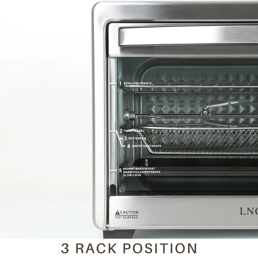 LNC  12-In-1 Large 34QT Countertop Toaster Oven Convection Rotisserie Air Fryer - 19.5" L x 15" W x 12.5" H Silver