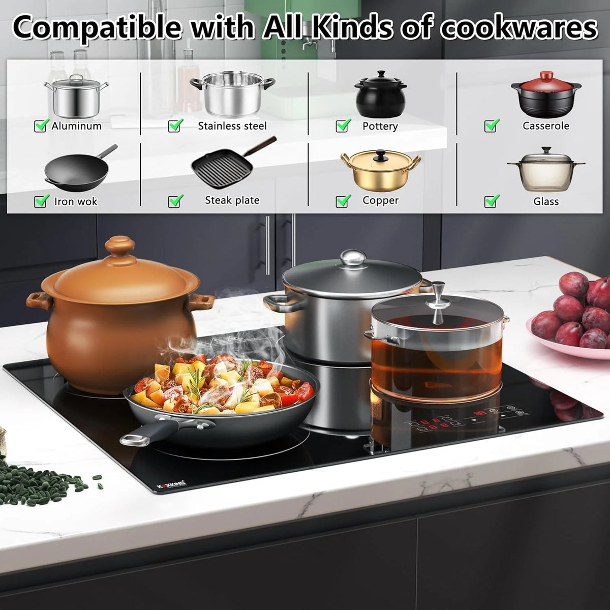 4 Burner Electric Cooktop, 24 Inch Electric Stove Top, Built-in Electric Cooktop with Sensor Touch Control, Timer & Child Lock Included, 9 Power Levels, 6000W, 220-240V Hard Wired (No Plug)