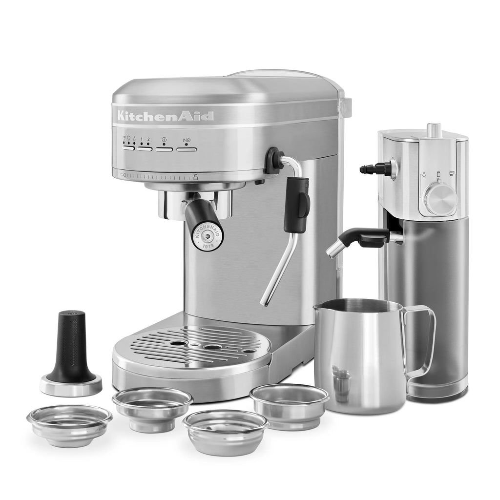 KitchenAid Metal Semi-Automatic Espresso Machine and Automatic Milk Frother Attachment Bundle