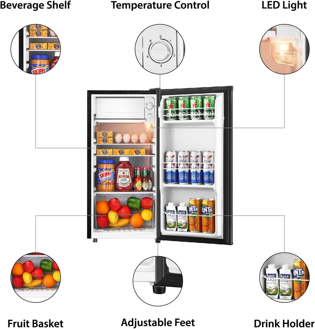 Kcpolre 3.1 Cu.Ft Mini Fridge with Freezer, Adjustable Thermostat, Removable Glass Shelves & Fruit Basket for Dorm Room, Office, Bedroom, Pink