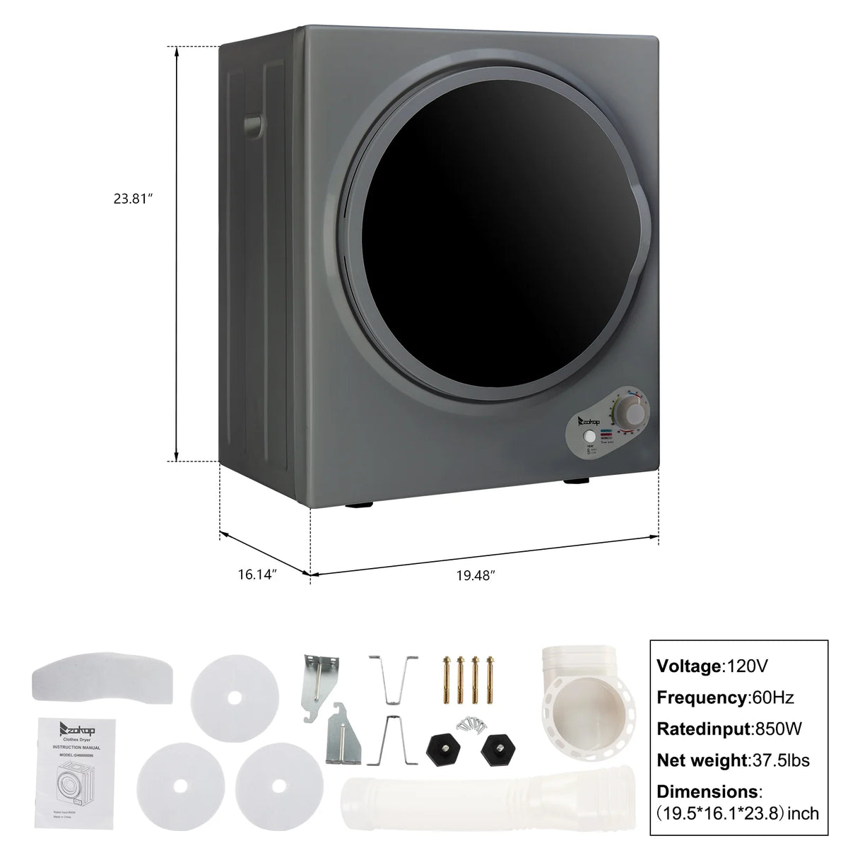 Ktaxon 1.6 cu. ft. Electric Tumble Compact Cloth Dryer Stainless Steel Wall Mounted, White