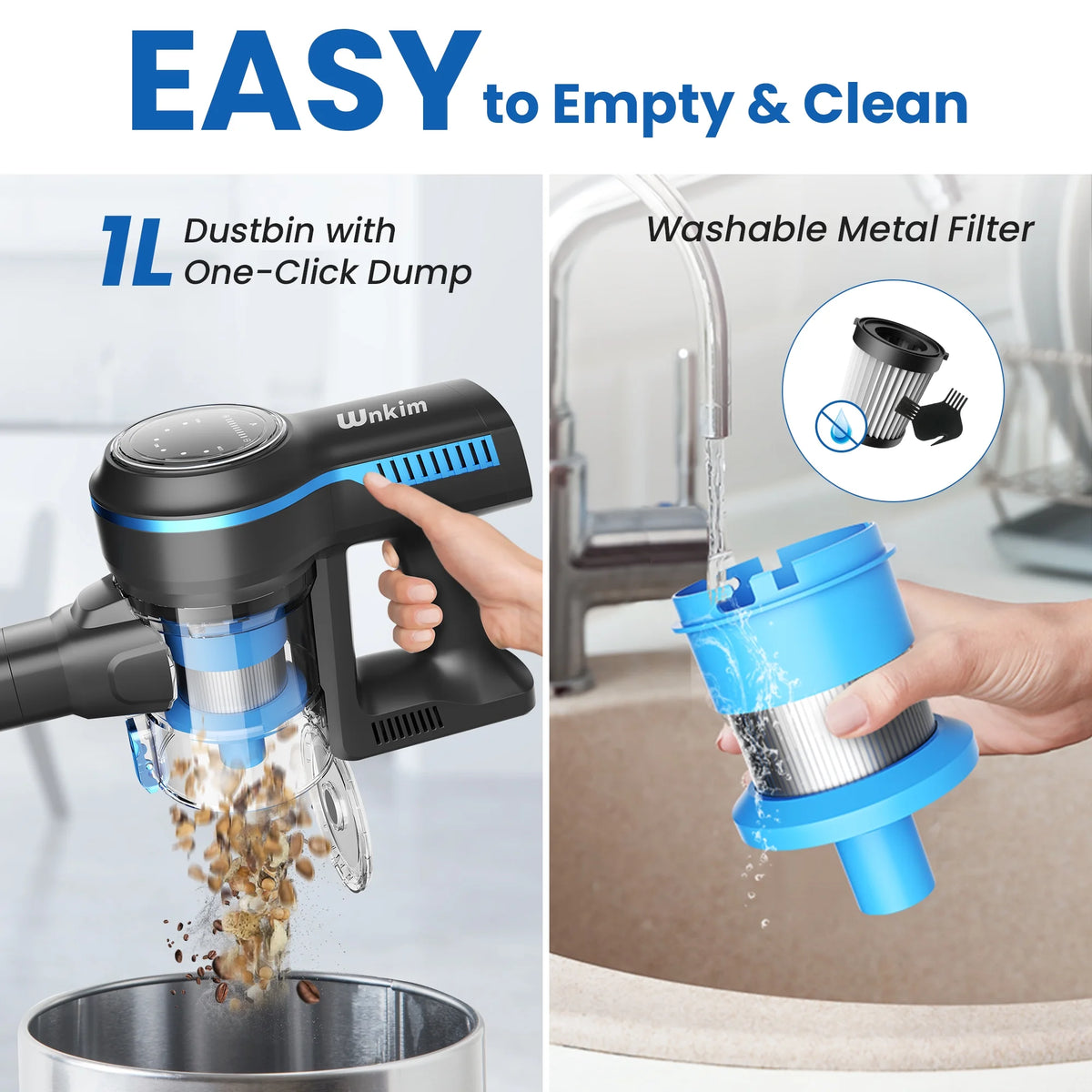 Wnkim Cordless Stick Vacuum Cleaner, 25Kpa, HEPA Wet/Dry Vacuum Cleaner for Hardwood Pet Hair  Carpet