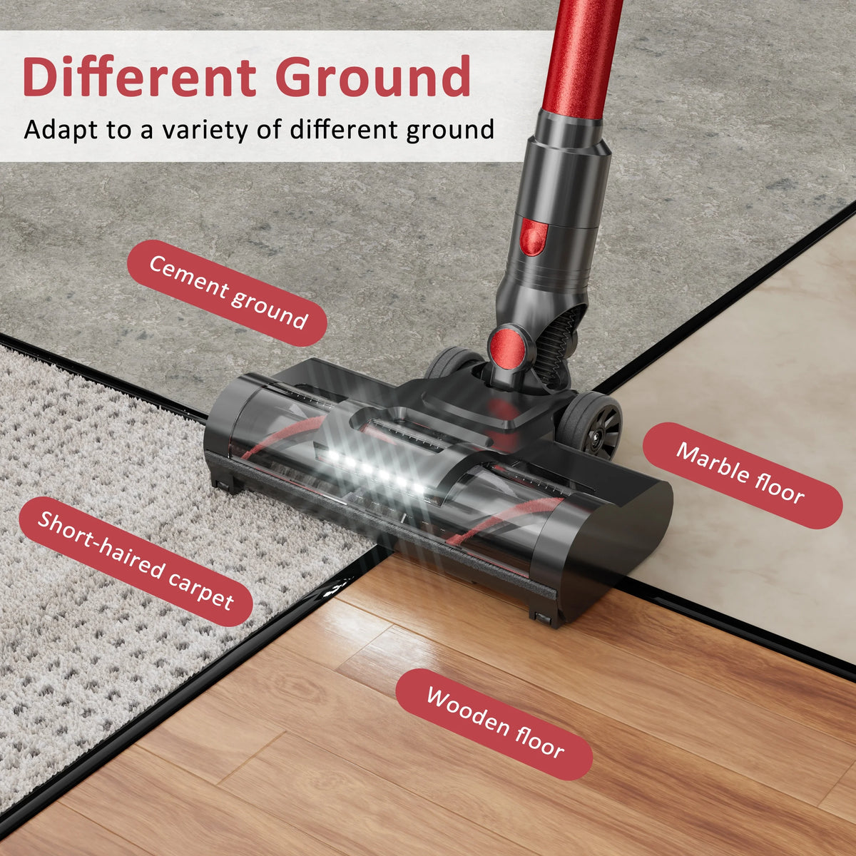 PrettyCare Cordless Vacuum Cleaner Lightweight Stick Vacuum 38kPa with 45min Runtime for Carpet Hard Floors Cleaner Pet Hair P2