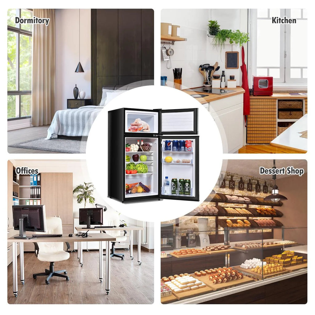 Giantex Compact Refrigerator, 3.4 cu. ft. Mini Cooler Fridge, Freestanding Fridge w/Adjustable Thermostat, Black
