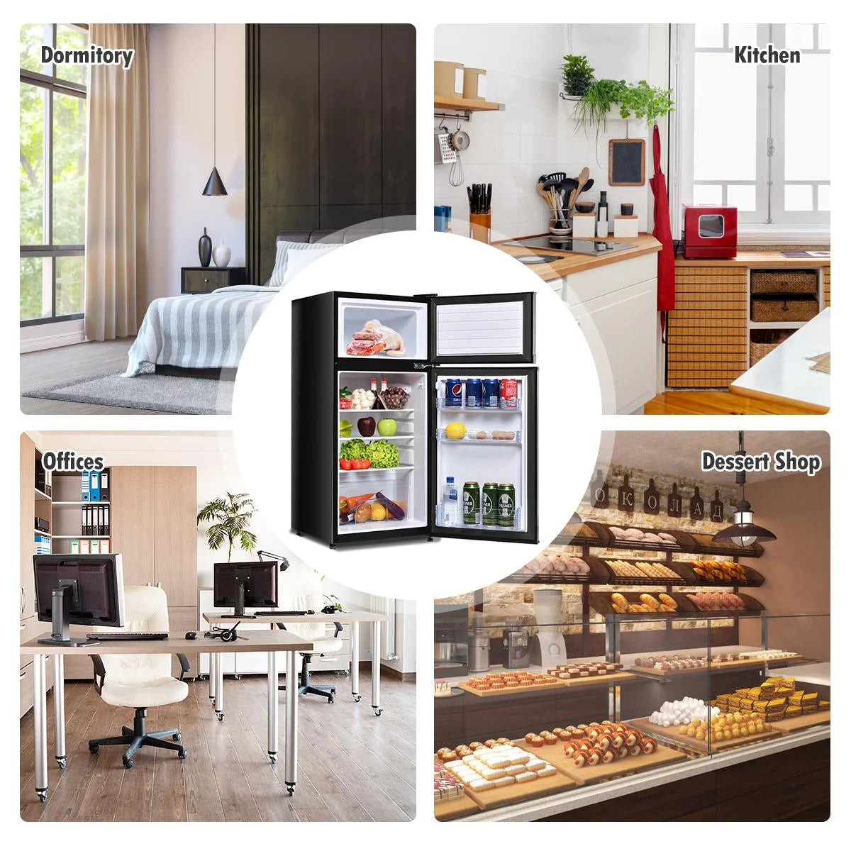 Giantex Compact Refrigerator, 3.4 cu. ft. Mini Cooler Fridge, Freestanding Fridge w/Adjustable Thermostat, Black