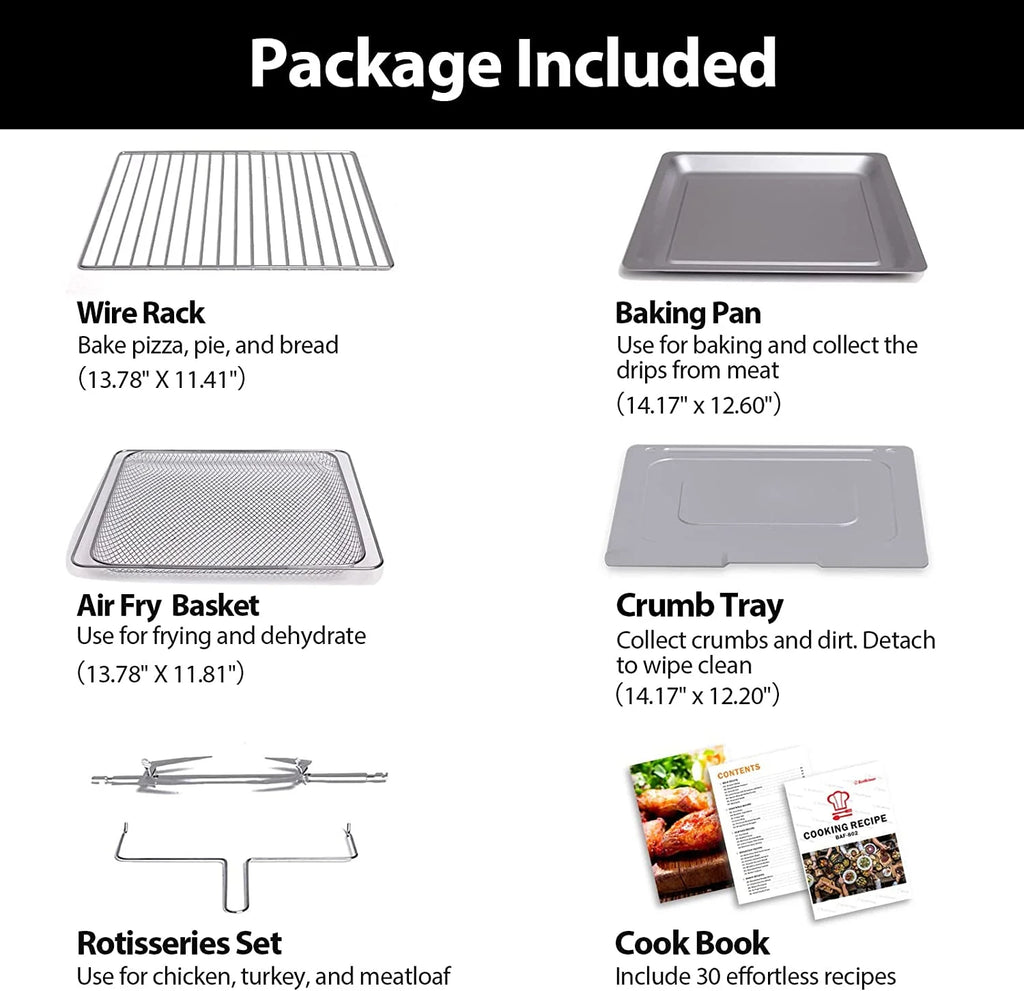 Aeitto 32-Qt Air Fryer Toaster Oven, 19-in-1 Convection Countertop Oven with Rotisserie & Dehydrator, 6 Accessories