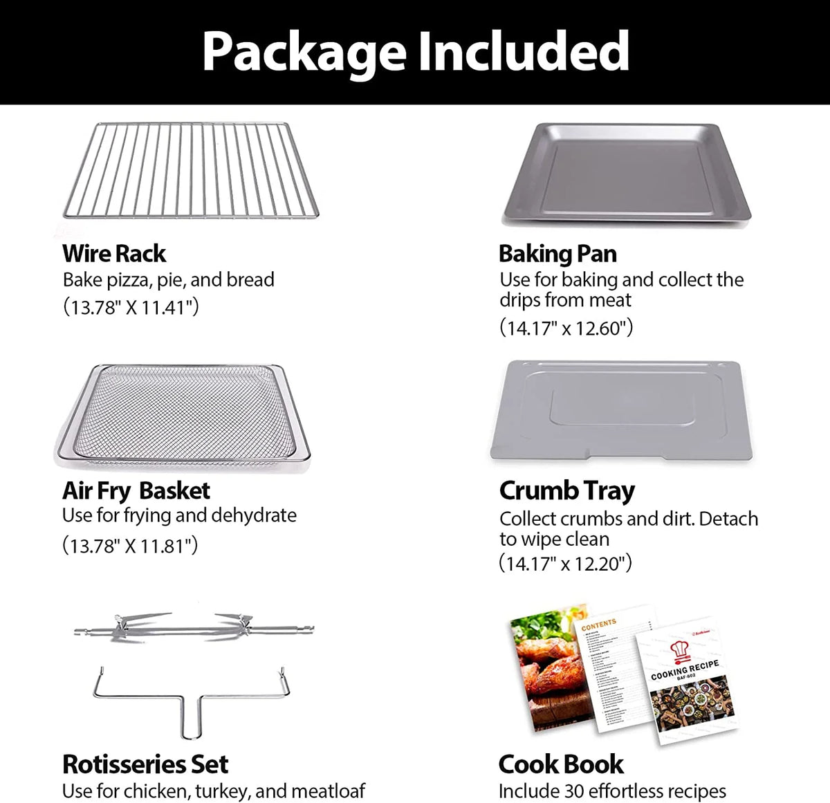 Aeitto 32-Qt Air Fryer Toaster Oven, 19-in-1 Convection Countertop Oven with Rotisserie & Dehydrator, 6 Accessories