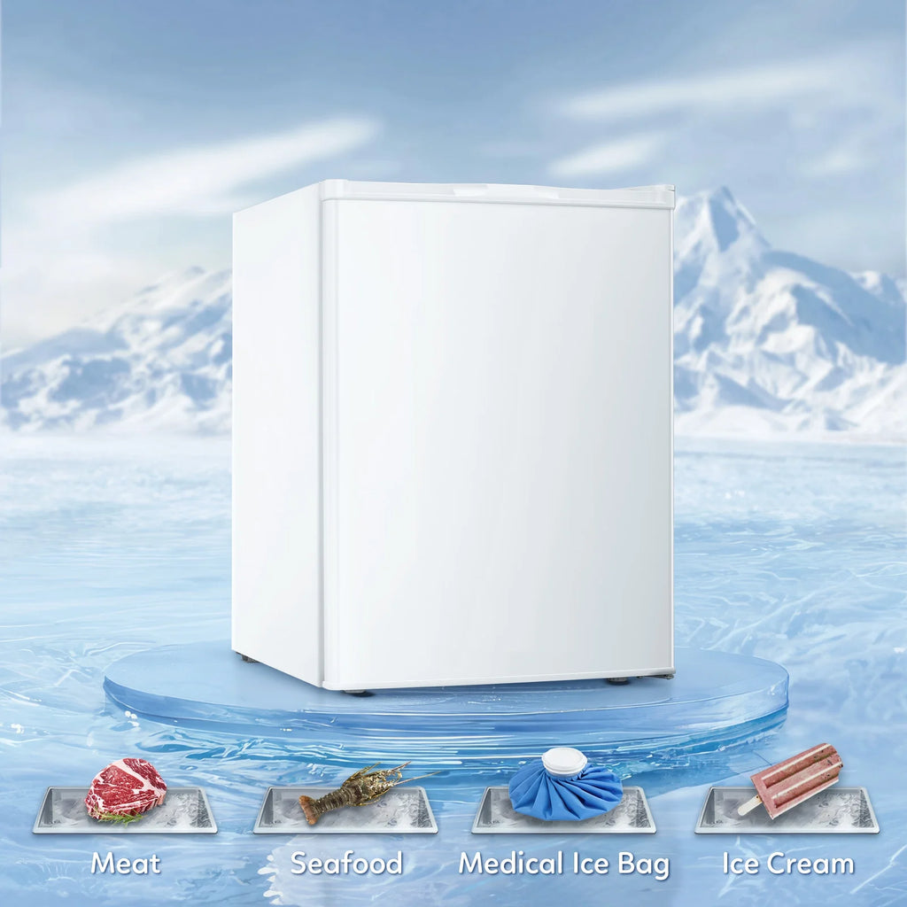 Auseo Mini Freezer Countertop, Energy Saving 2.6 Cu.ft, Single Door Compact Upright Freezer with Reversible Door for Home/Office/Kitchen-White