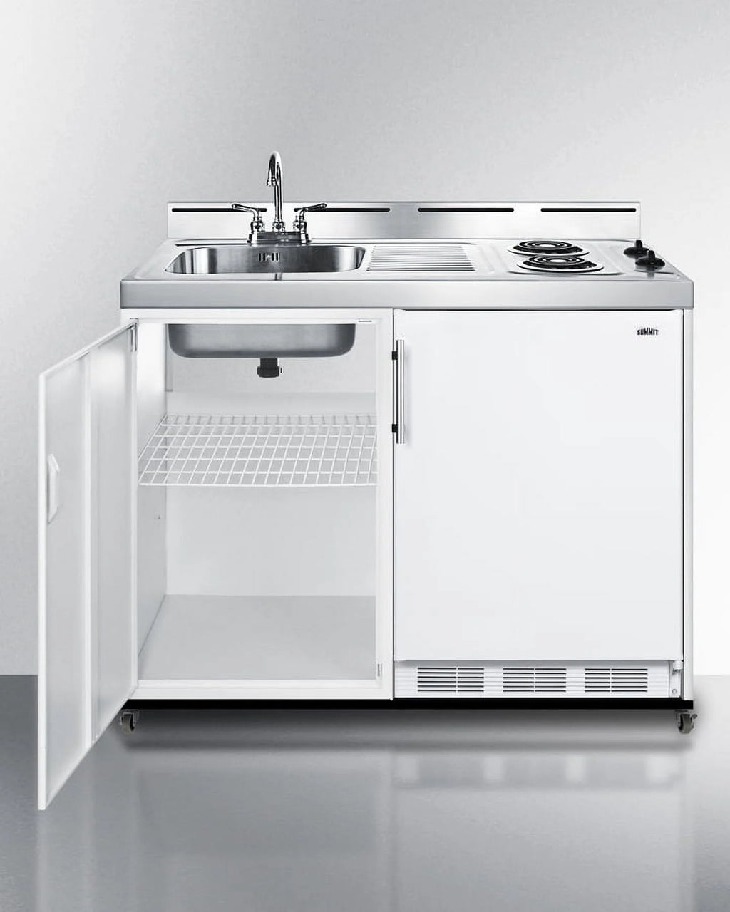 48" Wide Mobile All-In-One Kitchenette, No Plumbing Needed, white, Coil Burners