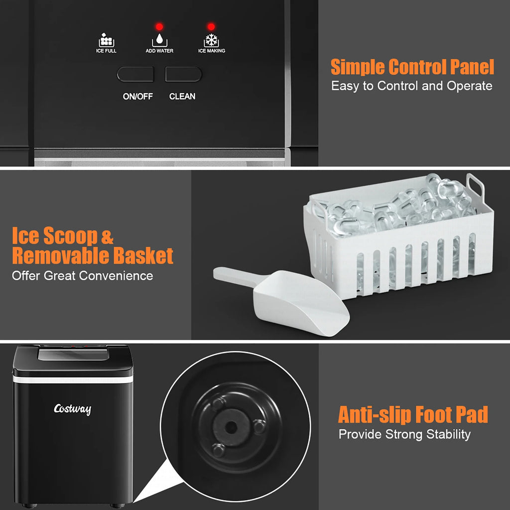 Costway Portable Ice Maker Machine Countertop 26Lbs/24H Self-cleaning w/ Scoop Green