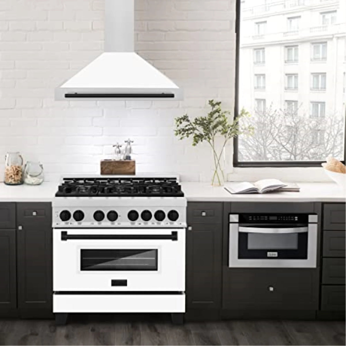 ZLINE 36" Autograph Edition DuraSnow Stainless Steel Range Hood with White Matte Shell and Gold Handle