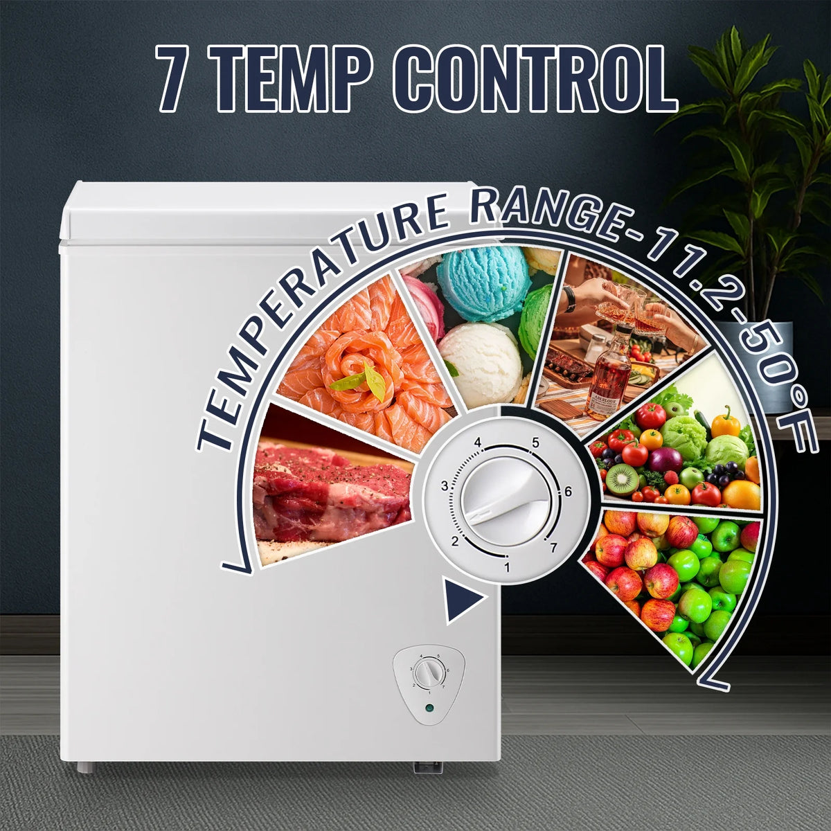 JIEJIA Compact Freezer 3.5 cu ft Environmental Chest Freezer, Mini Freezer with 7 Gear Adjustable Temperature, Removable Storage Basket, Energy Saving, White