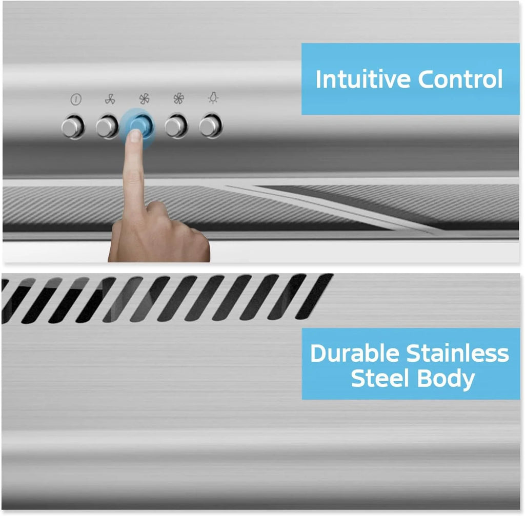 Midea  30 inch Under Cabinet Ducted/Ductless Convertible Range Hood, Stainless Steel, MVU30W6AST