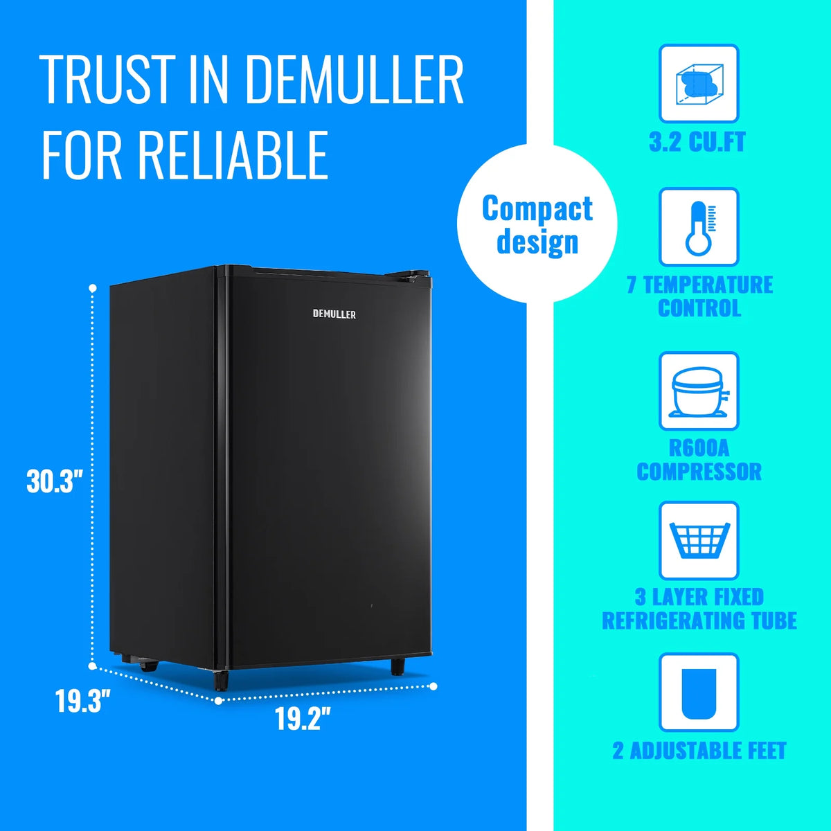 DEMULLER Upright Freezer with 7 Adjustable Thermostat Stand-up Single Door Freezers Black