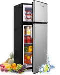 MaxKare 3.6 Cu.ft Mini Fridge with Freezer 2-Door Compact Refrigerator for Dorm, Office, Bar, RV, Bedroom, Silver