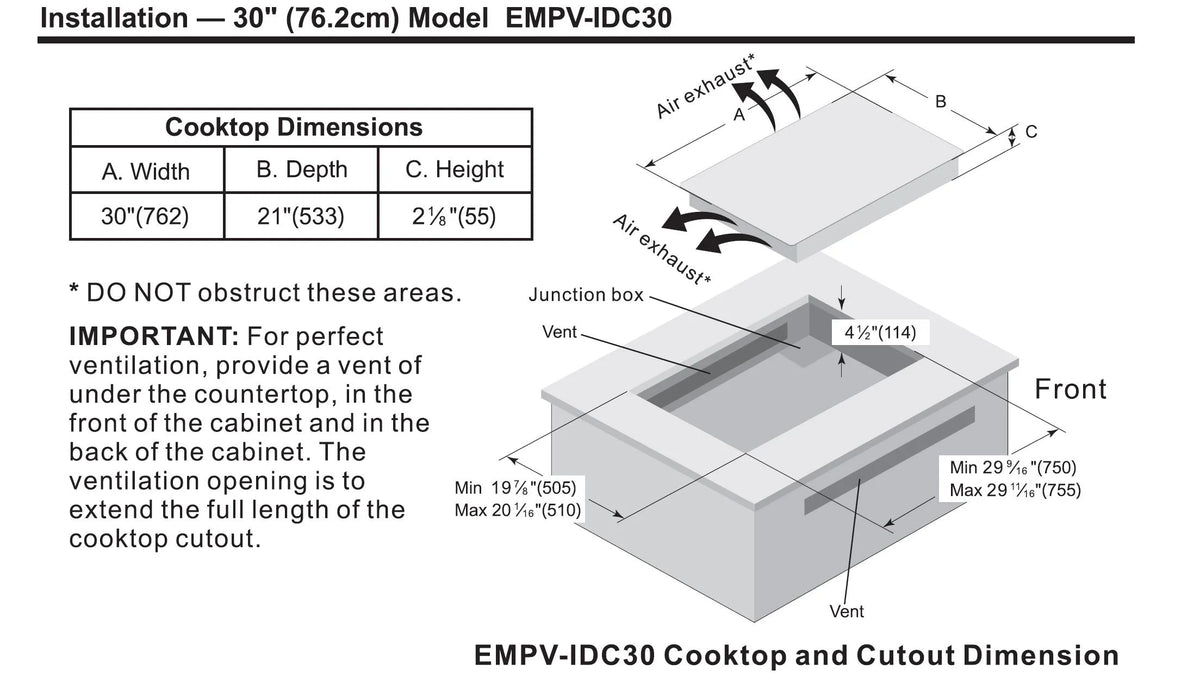 Empava 30�� EMPV-IDC30 Induction Cooktop with 4 Booster Burners on Black Vitroceramic Glass