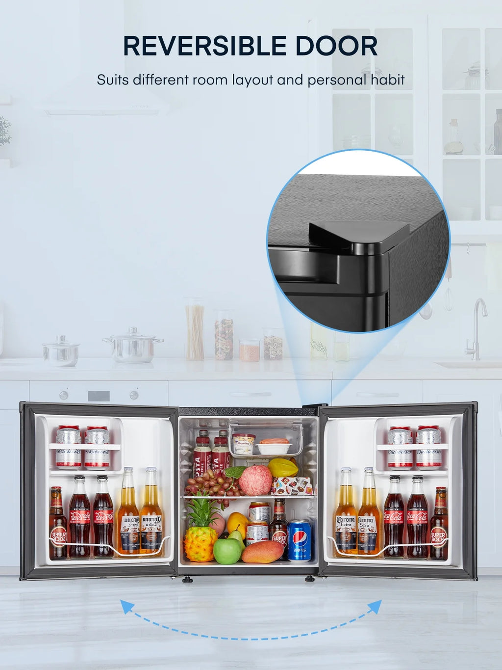 FOHERE 1.6 Cu. Ft Refrigerator with Top Freezer, Single Door, 46L Capacity, Black