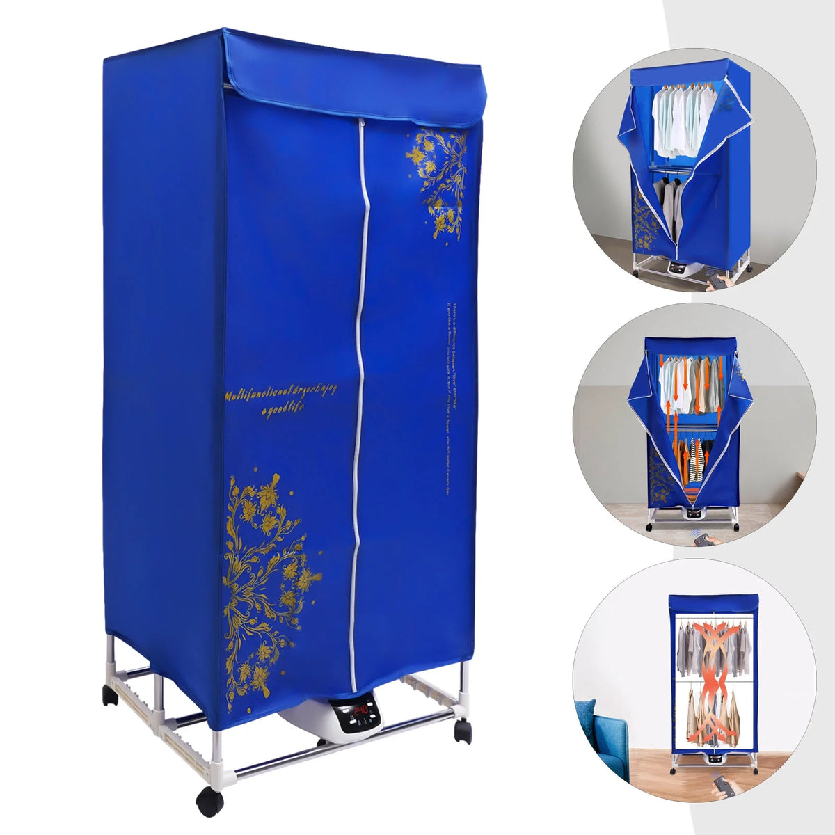Clothes Dryer Portable Travel Dryer Machine Portable Dryer for Apartments New Generation Electric Clothes Drying Blue 2 Layers for Families Apartments Campers Student Dormitories