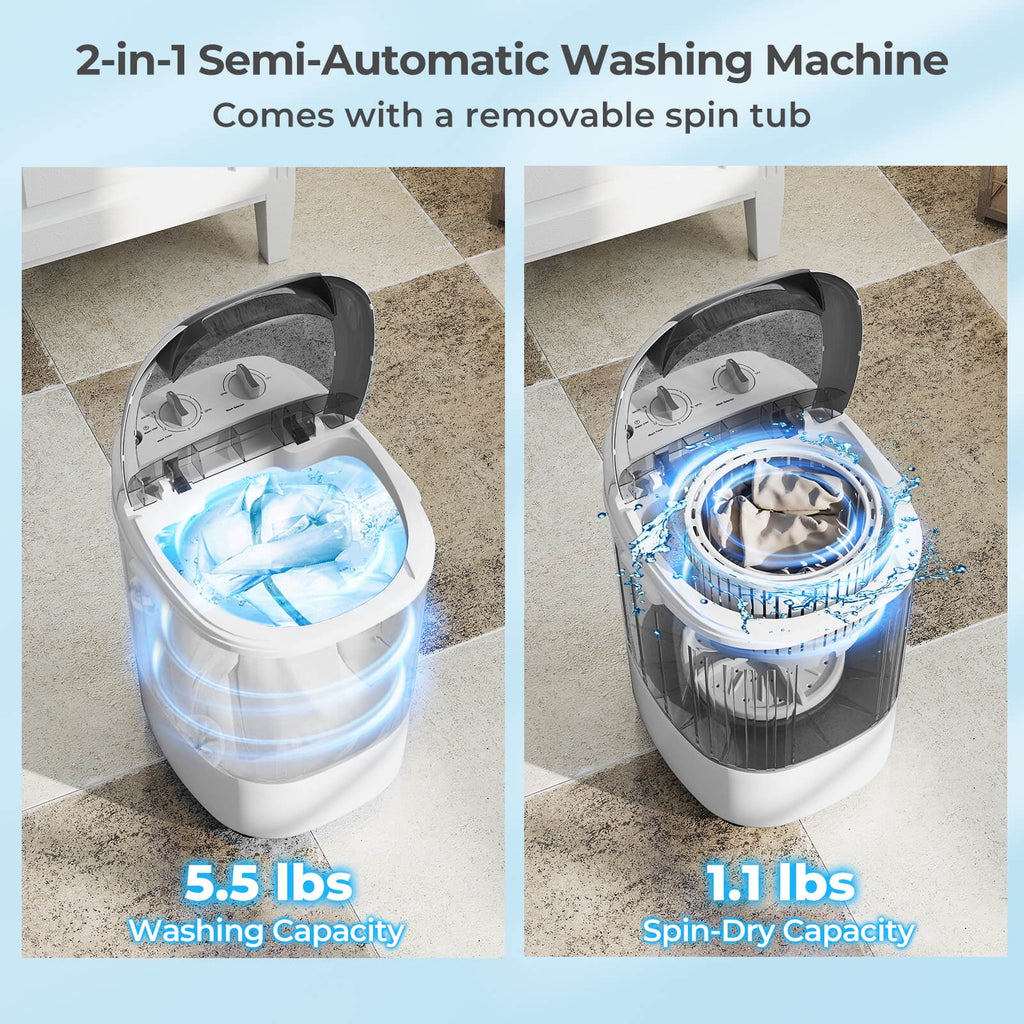 Costway Portable Washing Machine 5.5 lbs Mini Top Load Washer with Removable Spin-Dry Tub Blue