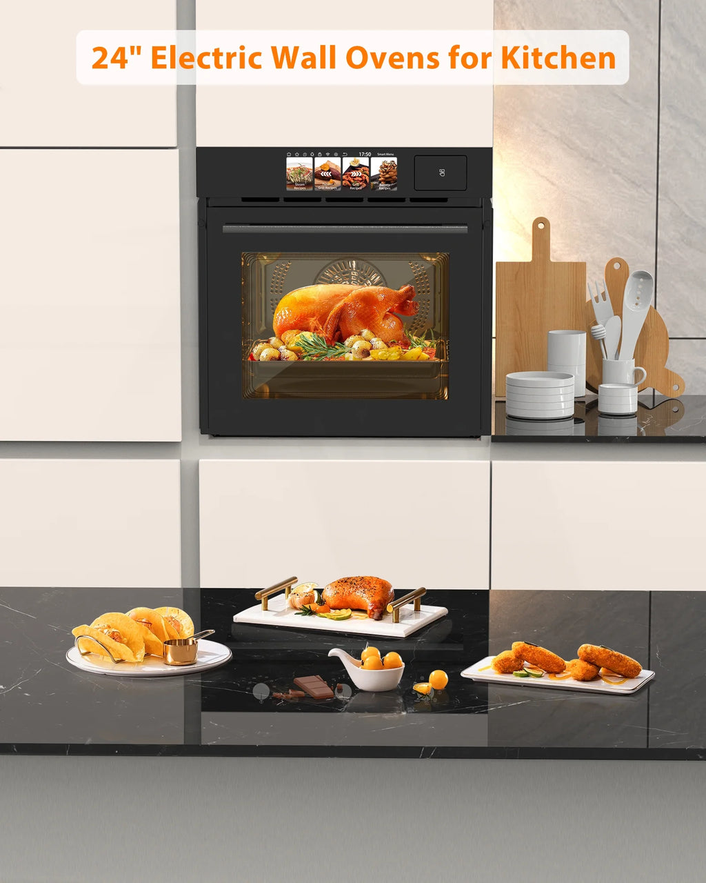 Zzistar Single Wall Oven with TFT Display ,24" Built-in Electric Ovens with 11 Functions, 8 Automatic Recipes, 2800W, 240V, 2.5Cu.f