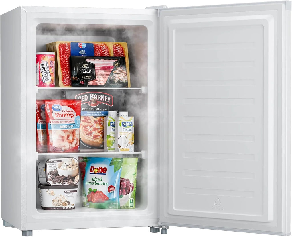 Upstreman 3.0 Cu.ft Compact Upright Freezer, Freestanding Mini Freezer Stainless Steel Single Door Stand Up Freezer with Reversible Door, UP30 White