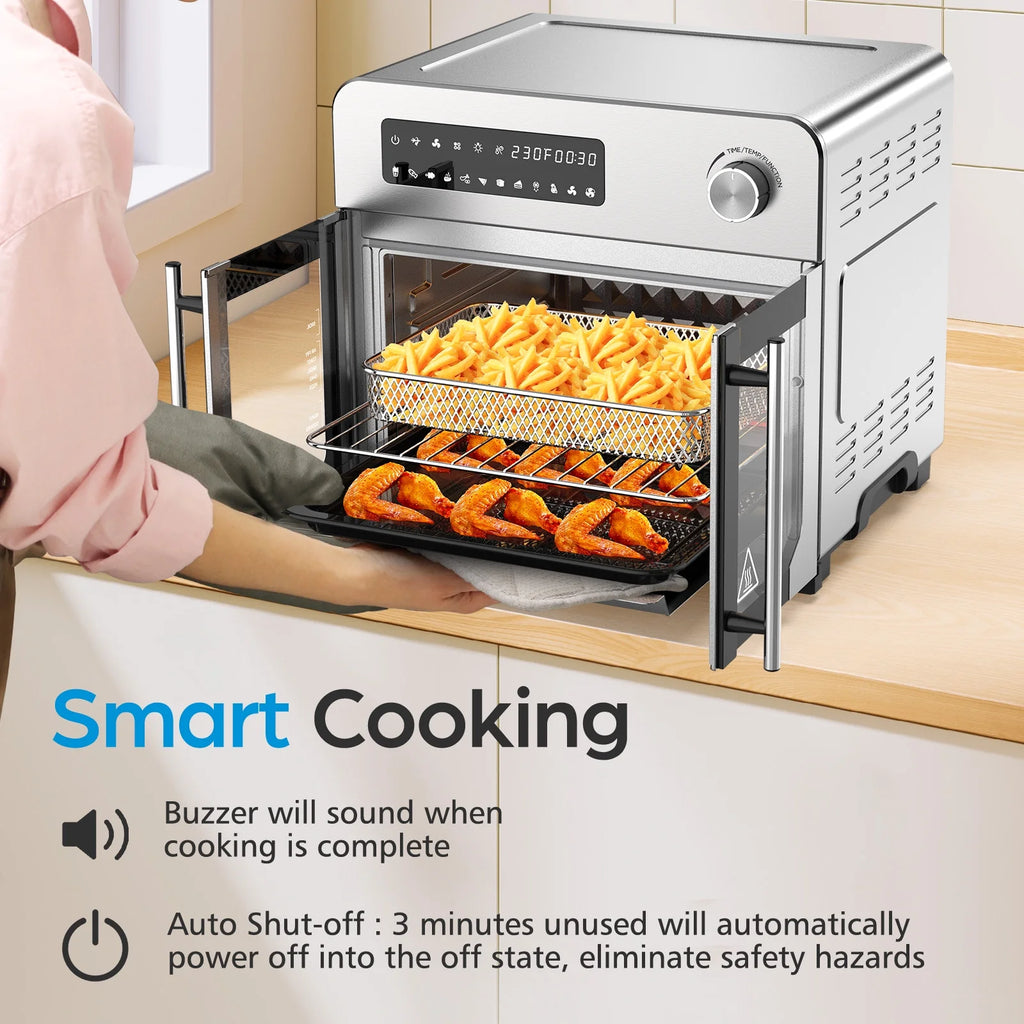 OSTBA French Door Air Fryer Toaster Oven Combo, Airfryer Convection Oven Countertop 10-in-1 Combo, 30% Faster 90% Less Oil, 102 Recipes & 7 Accessories Included 24 QT Stainless Steel