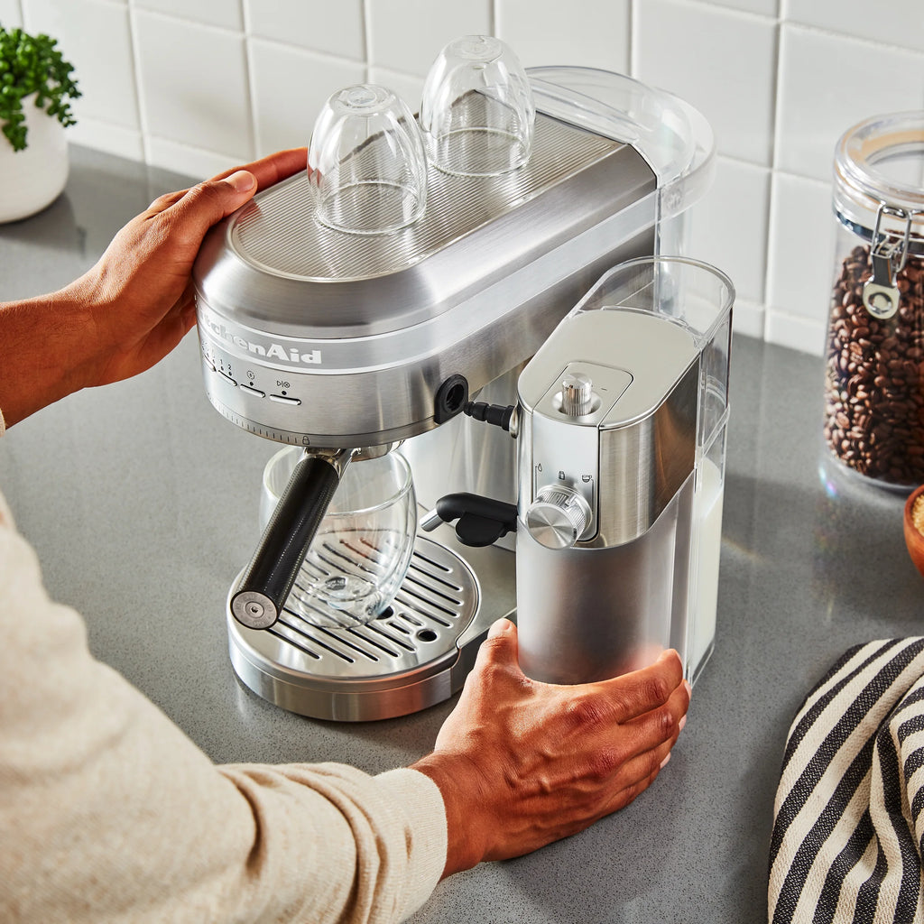 KitchenAid Metal Semi-Automatic Espresso Machine and Automatic Milk Frother Attachment Bundle