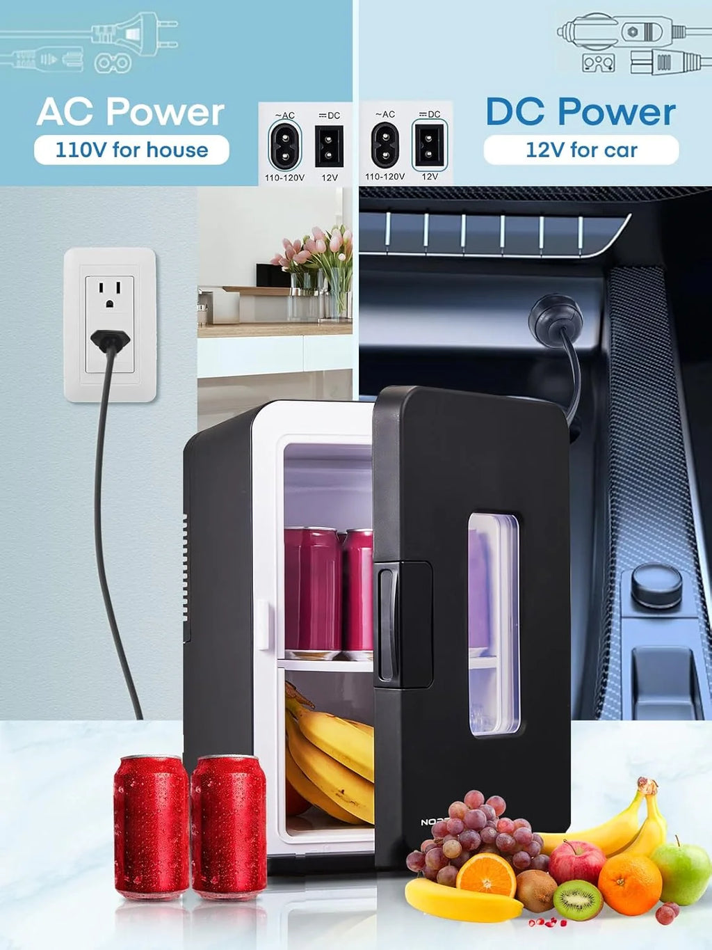 Fridge for Bedroom, 15L Portable Cooler & Warmer, 110V/12V Dual Power, for Office, Dorm, Car, Drinks, Food, Makeup