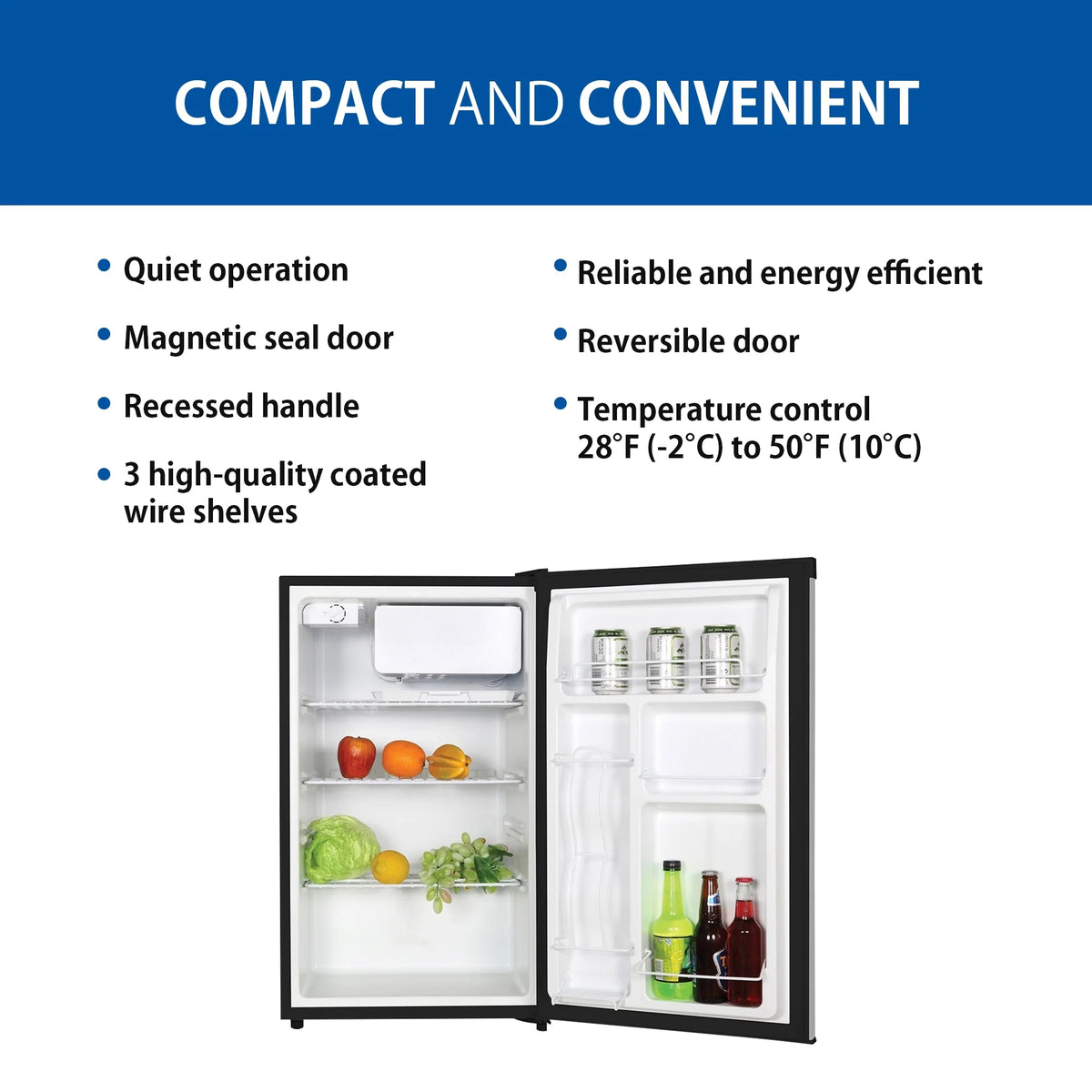 Koolatron Stainless Steel Compact Fridge with Freezer, 4.4 cu ft (124L)