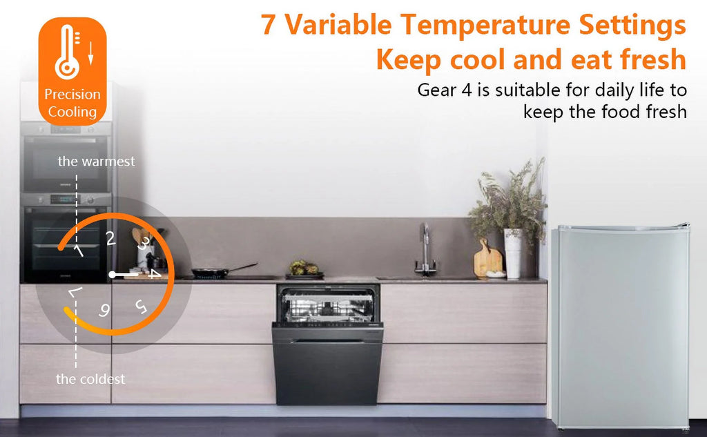 4.3 Cu.Ft Mini Fridge With Freezer, Single Door Mini Fridge w/7 Settings Temperature Adjustable, Mini Refrigerator for Apartment, Bedroom, Office, Dorm, Grey