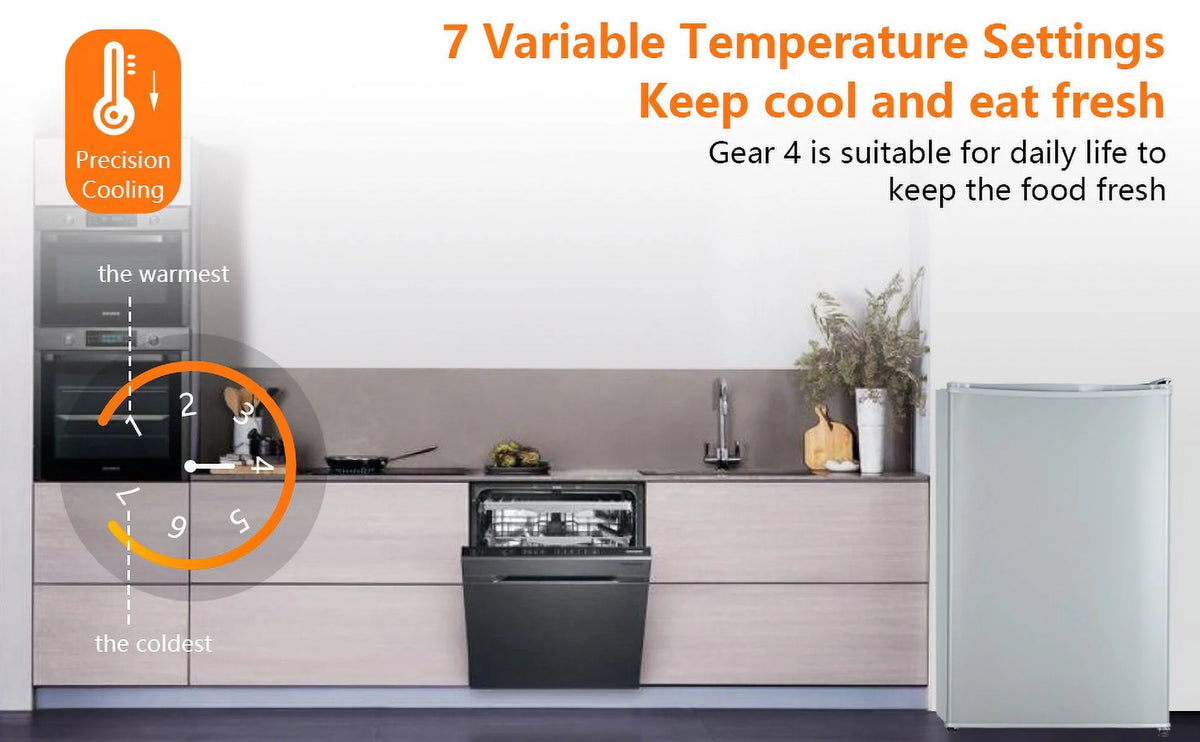 4.3 Cu.Ft Mini Fridge With Freezer, Single Door Mini Fridge w/7 Settings Temperature Adjustable, Mini Refrigerator for Apartment, Bedroom, Office, Dorm, Grey