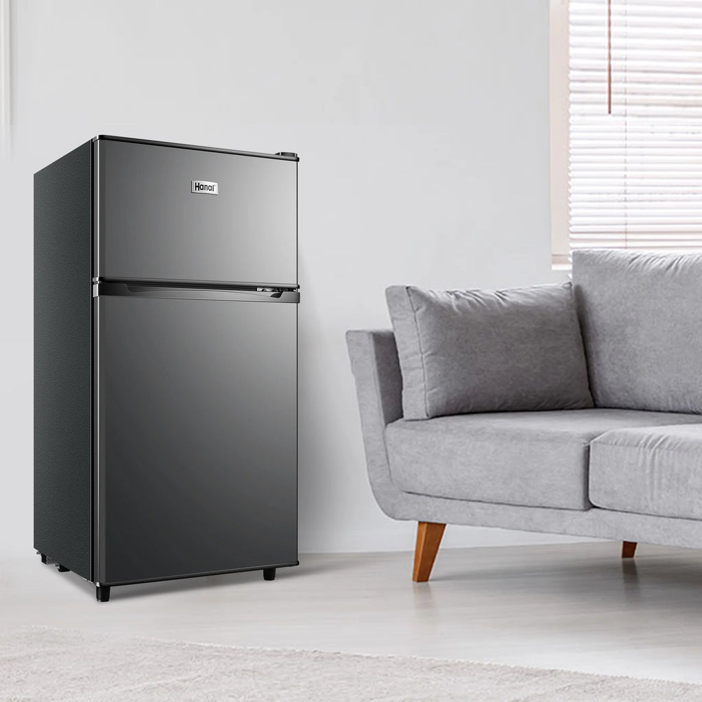 WANAI 3.5 Cu ft Two Door Mini Fridge with Freezer,Apartment Size Refrigerator,Dark Grey,New