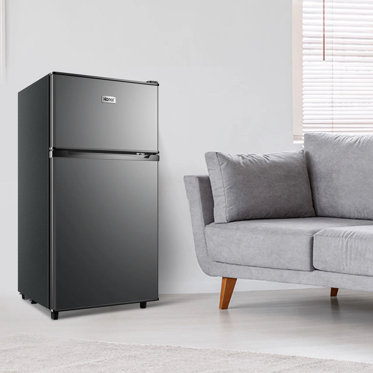 WANAI 3.5 Cu ft Two Door Mini Fridge with Freezer,Apartment Size Refrigerator,Dark Grey,New