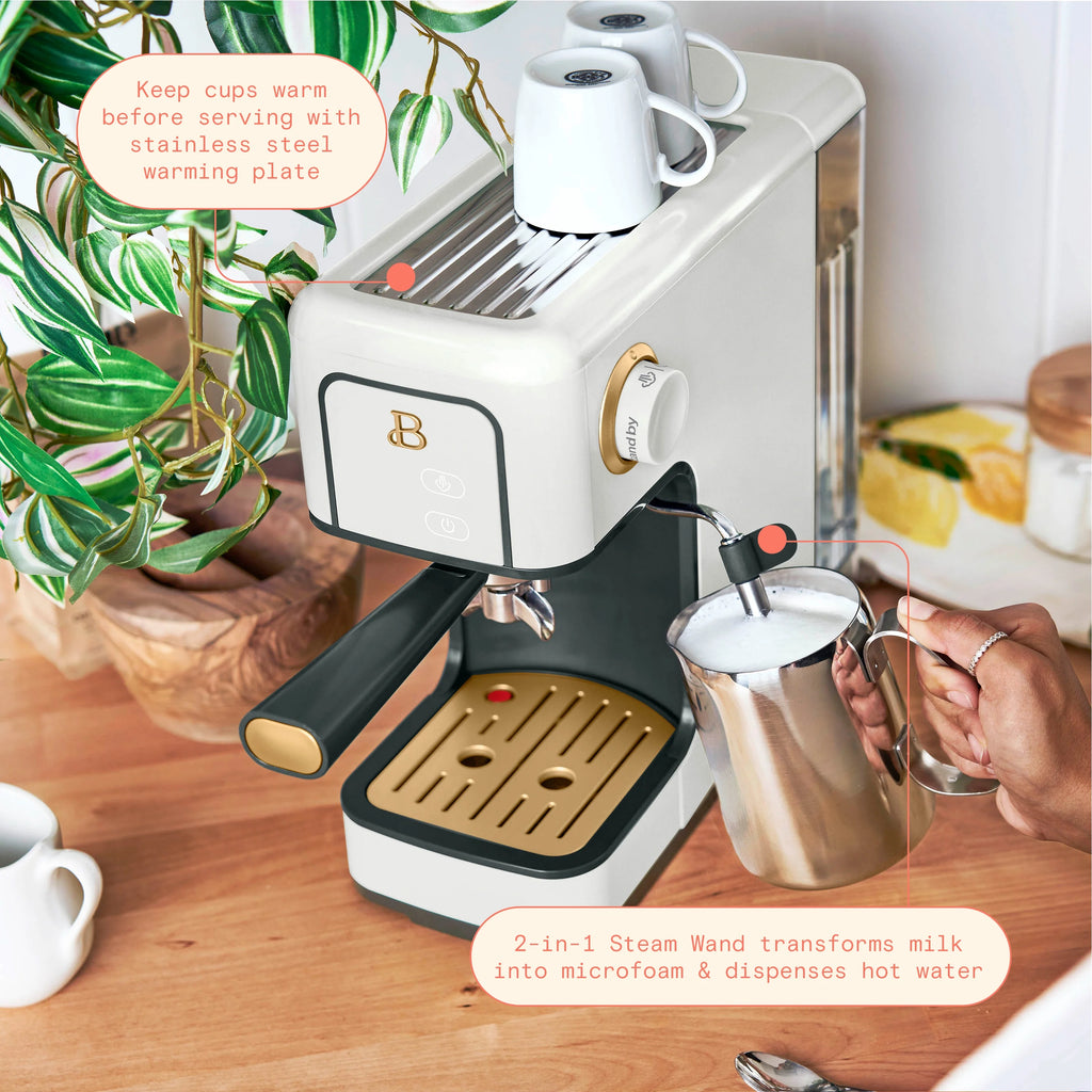 Beautiful Slim Espresso Machine with 20-Bar Pressure, Black Sesame by Drew Barrymore
