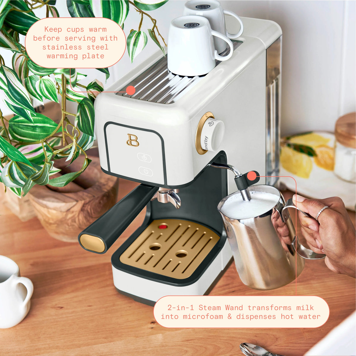 Beautiful Slim Espresso Machine with 20-Bar Pressure, Black Sesame by Drew Barrymore