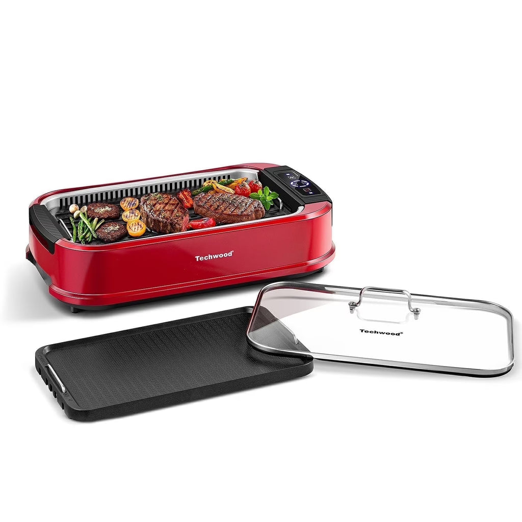Techwood Indoor Smokeless Grill, 1500W, Black, Electric Portable Korean BBQ Grill with Tempered Glass Lid