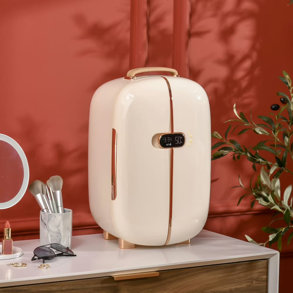 Spaco Portable Skincare Fridge with LED Display, 12L Mini Fridge for Beauty, Makeup and Cosmetics, Small Refrigerator Cooler for Desktop, White