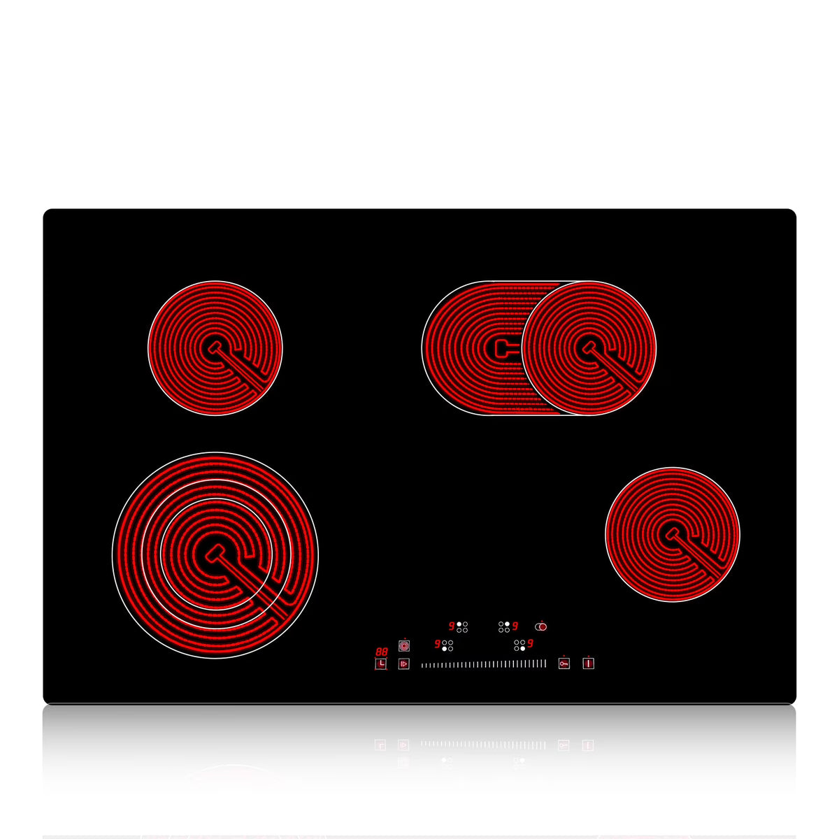 KFFKFF 7200W Electric Ceramic Cooktop, 30" 4 Burners Built-in Countertop Burners Cooker Touch Sensor Control, Overheat Protection, Child Lock, 220-240V (NO Plug)