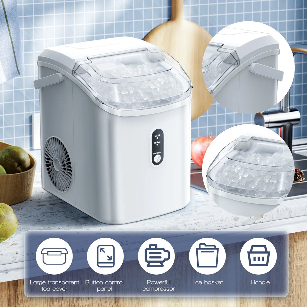 Electactic Nugget Ice Maker Countertop, 35lbs/24H, Self-Cleaning, Pebble Portable Ice Machine with Handle (White)