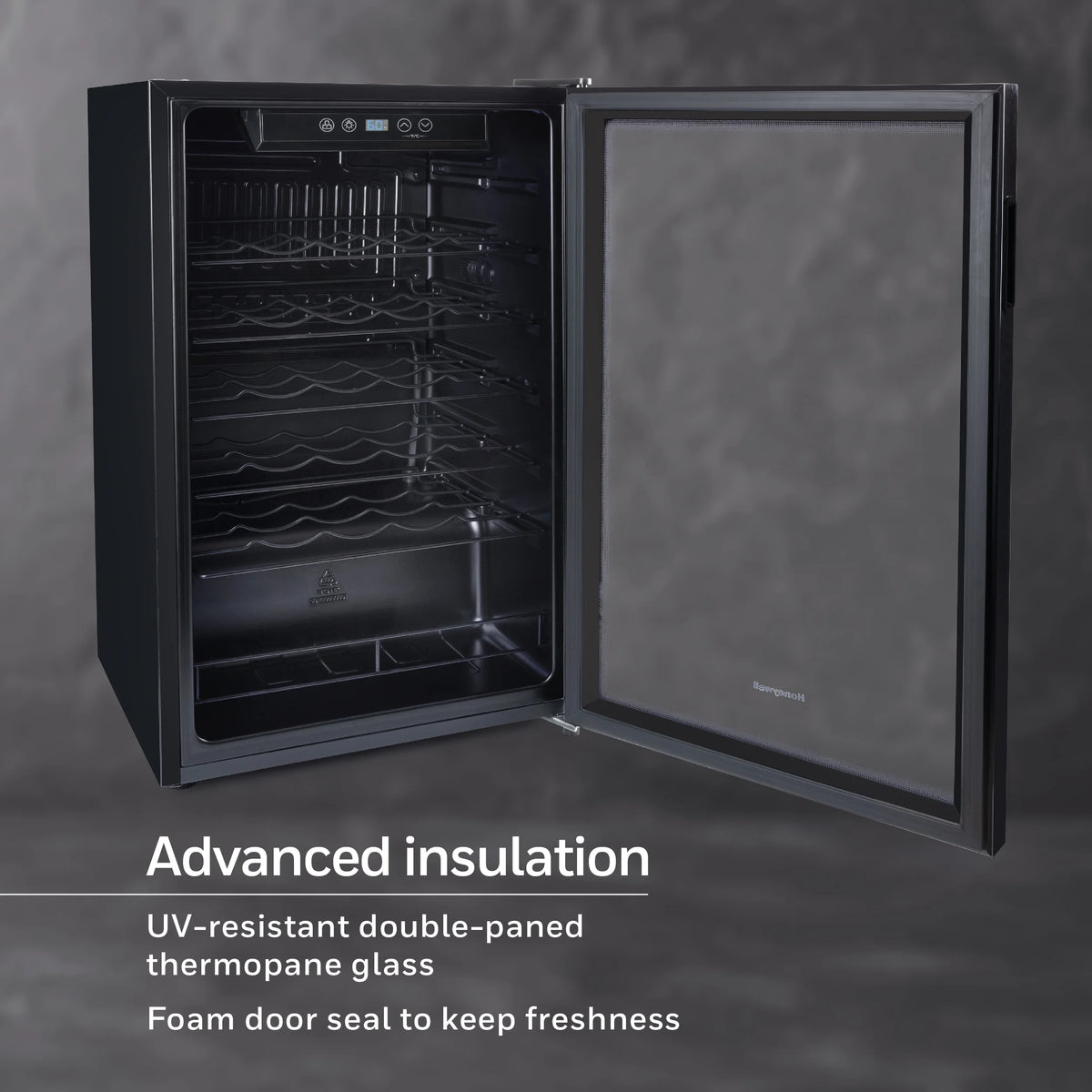 Honeywell 34 Bottle Compressor Wine Cooler, Large Freestanding Wine Cellar for Red, White, Champagne, Digital Temperature Control, Stainless Steel