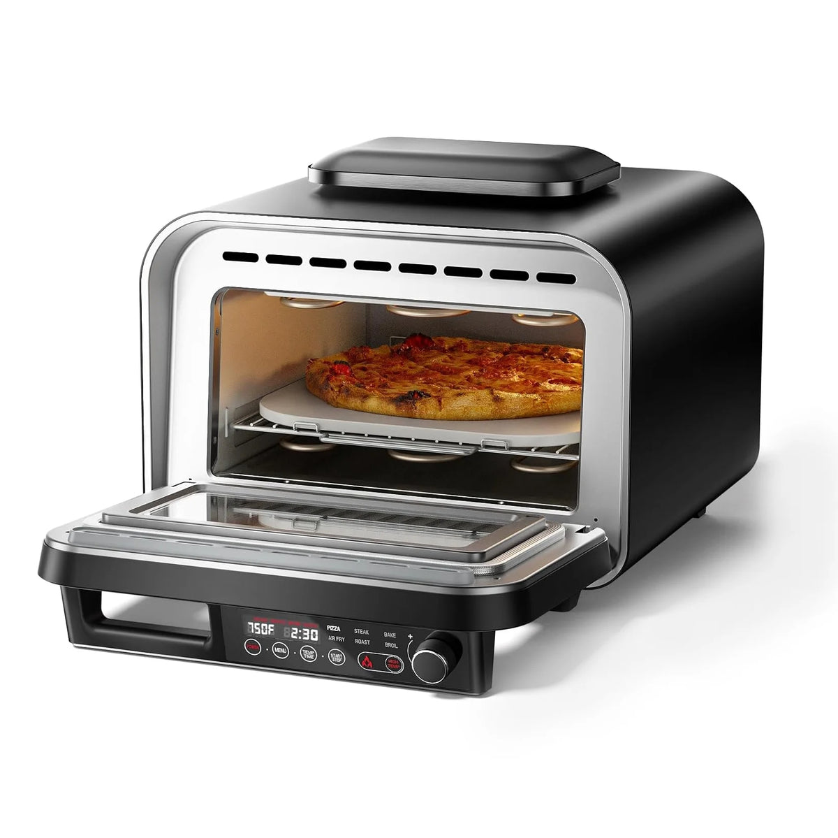 G.A. HomeFavor 1800W Electric Pizza Oven, 12" Multi-Function Maker with Air Fry, Bake, Roast, Broil & Grill, Graphite