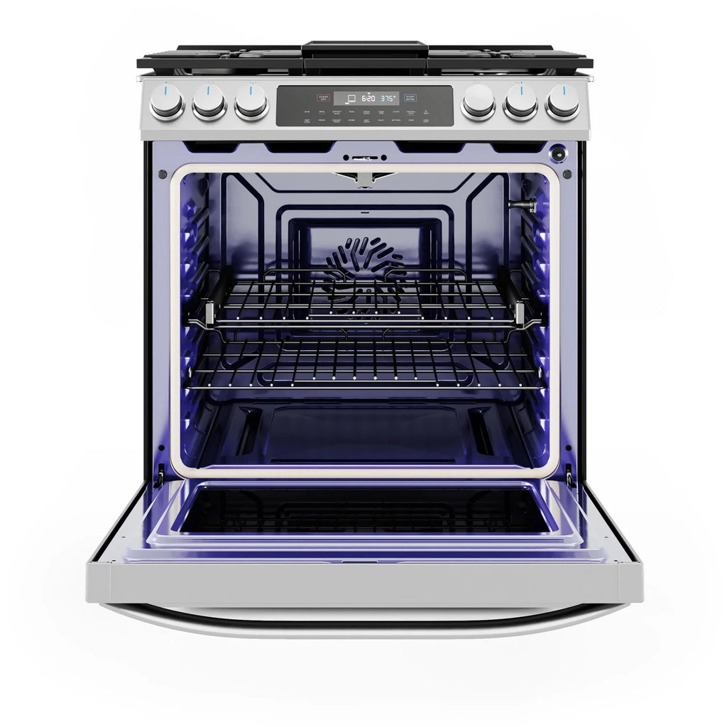 Midea 30-In Slide-In Gas Range with Wi-Fi Connectivity and Fan Convection, Stainless Steel, MGS30S2AST