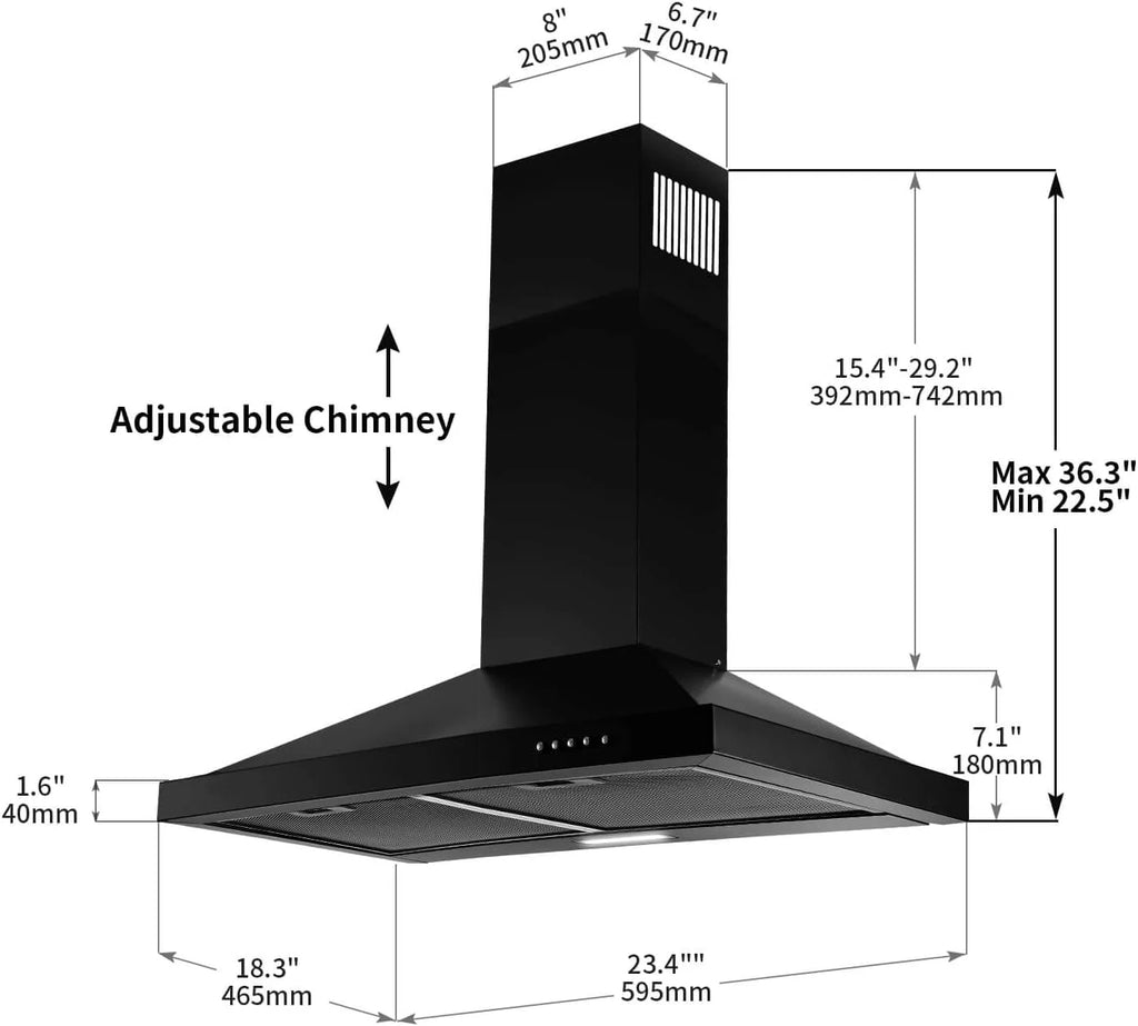 "Joeaonz 24"" Wall Mount Convertible Range Hood, 450CFM, Stainless Steel, 3-Speed with LED Light"