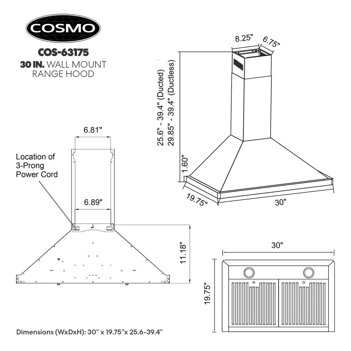 Cosmo 30 in. Ducted Range Hood in Stainless Steel with Touch Controls, LED Lighting and Permanent Filters
