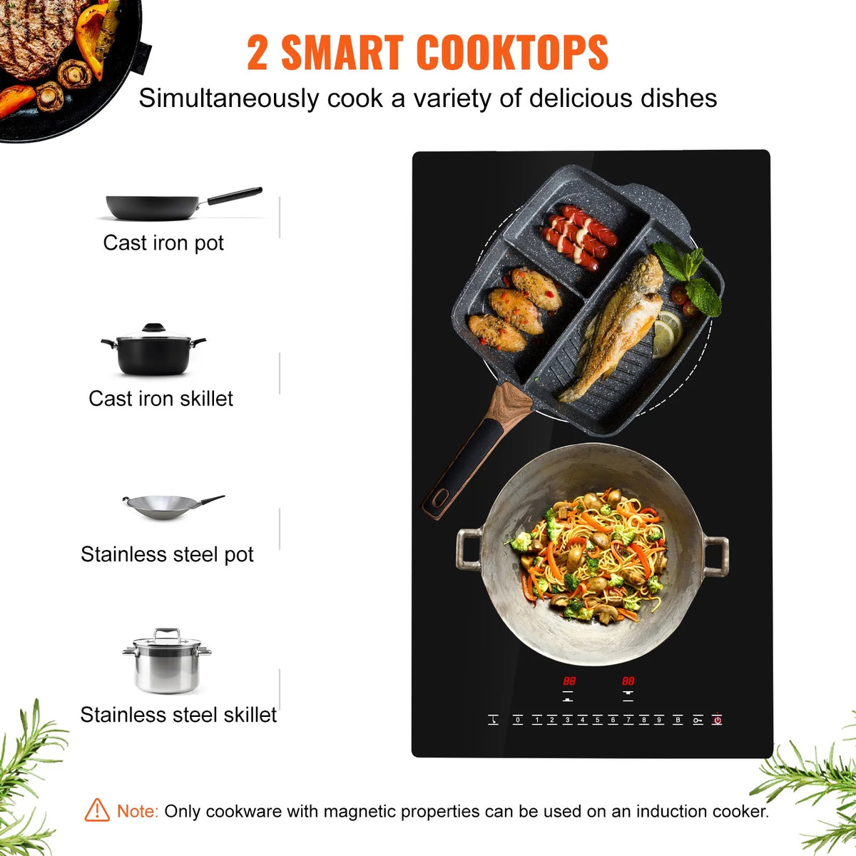 KFFKFF 2 Burner Electric Cooktop, 12 -Inch Built -In Electric Stove Top with 9 Heating Levels and Touch Control, Easy To Clean Ceramic Glass Surface