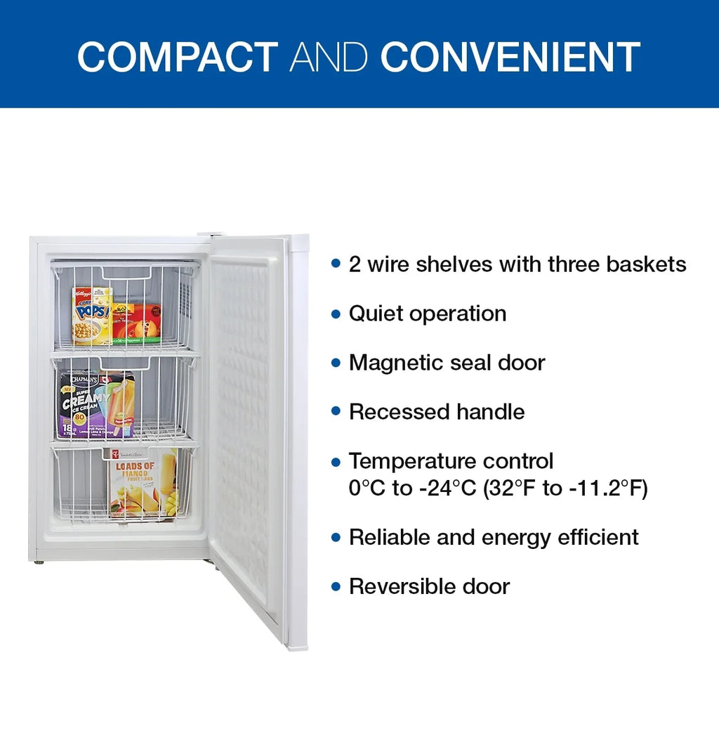 Koolatron Compact Upright Freezer, 3.1 cu ft (88L) White Manual Defrost