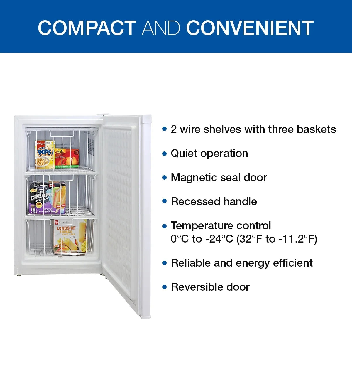 Koolatron Compact Upright Freezer, 3.1 cu ft (88L) White Manual Defrost