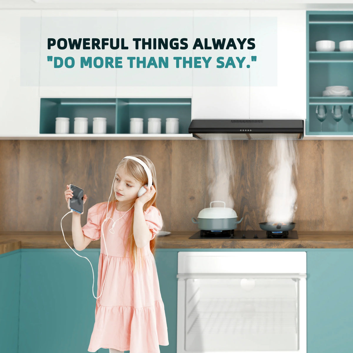 FIREGAS Black Under Cabinet Range Hood 30 inch, Slim Kitchen Over Stove Vent, LED Light, 3 Speed Exhaust Fan, Push Button,Stainless Steel 30 inch Range Hood,with Charcoal Filter